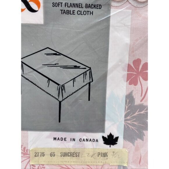 Vintage Soft Flannel Backed Vinyl Table Cloth Pink Scalloped Edges 52 X 52 Rare - Picture 3 of 13